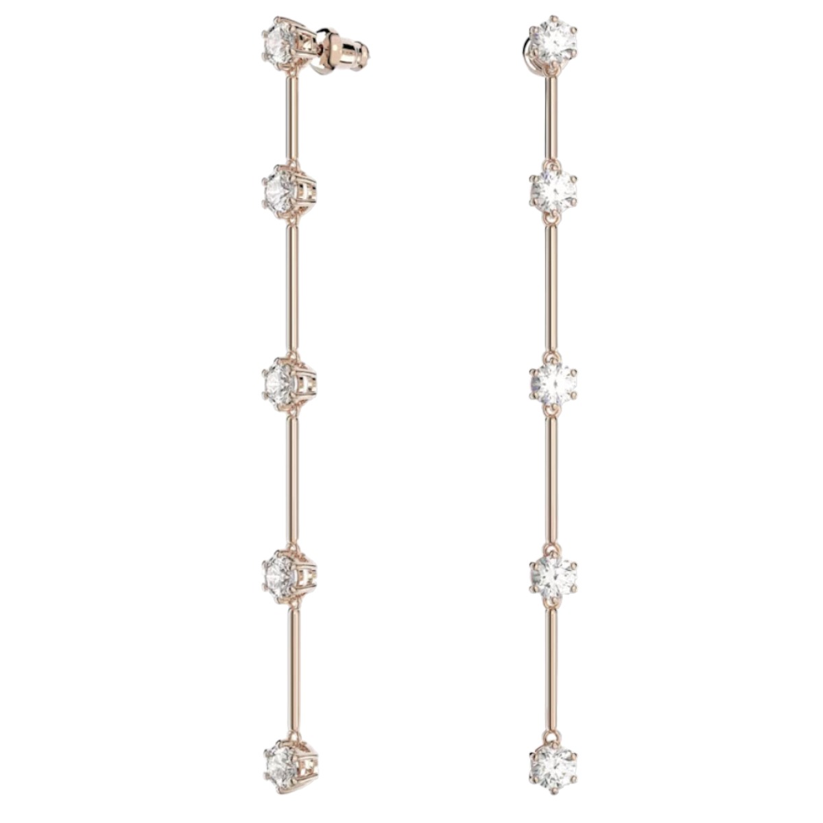 Swarovski Constella Round Cut Drop Earrings, White and Rose Gold Tone Plated