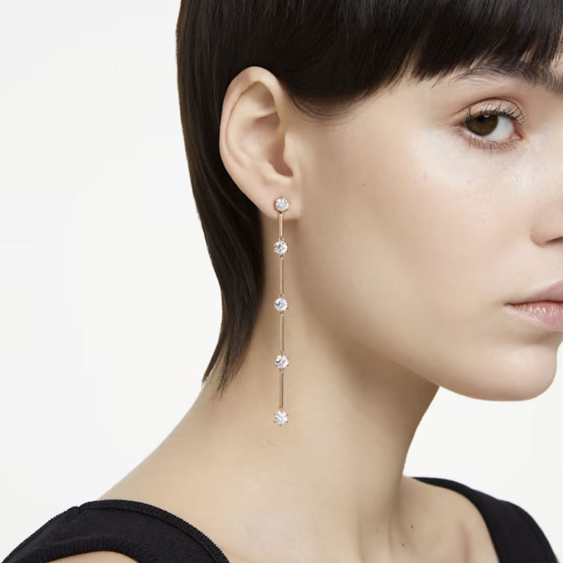 Swarovski Constella Round Cut Drop Earrings, White and Rose Gold Tone Plated