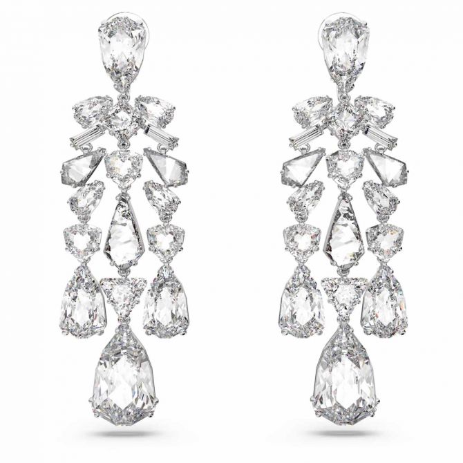 Swarovski Mesmera Mixed Cuts Chandelier Clip Earrings, White and Rhodium Plated