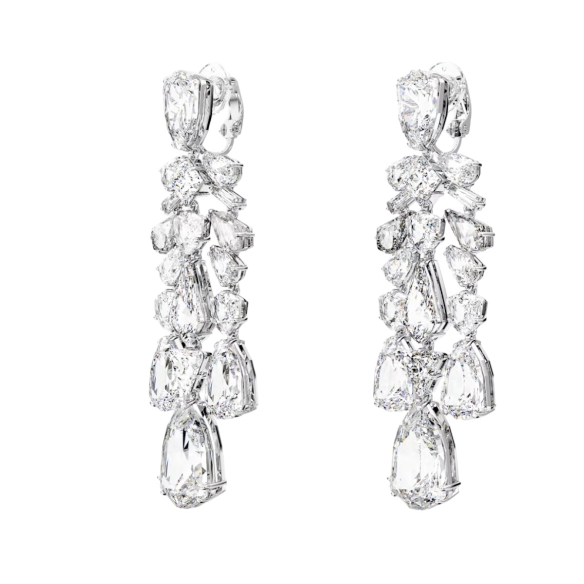 Swarovski Mesmera Mixed Cuts Chandelier Clip Earrings, White and Rhodium Plated