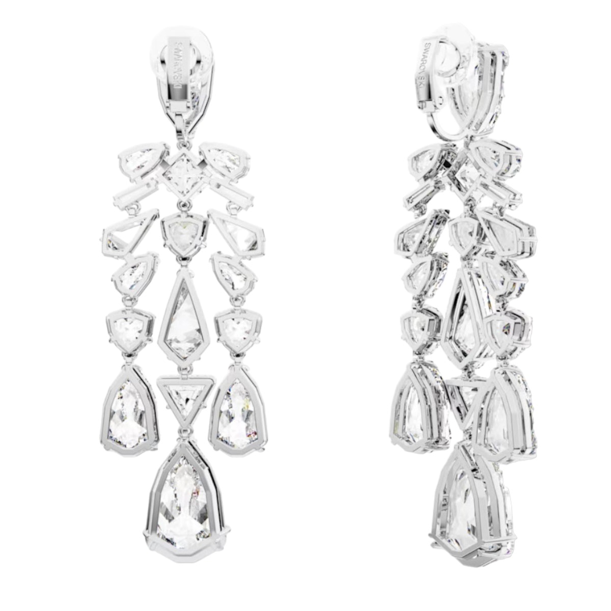 Swarovski Mesmera Mixed Cuts Chandelier Clip Earrings, White and Rhodium Plated