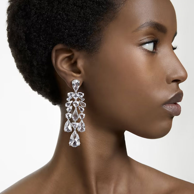 Swarovski Mesmera Mixed Cuts Chandelier Clip Earrings, White and Rhodium Plated