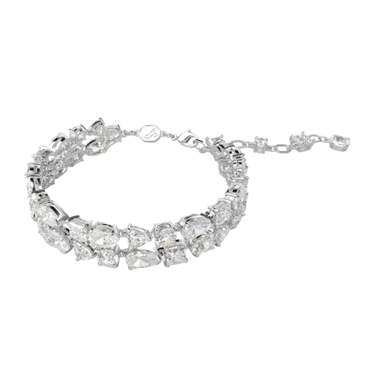 Swarovski Mesmera Two Row Mixed Cuts Bracelet, White and Rhodium plated