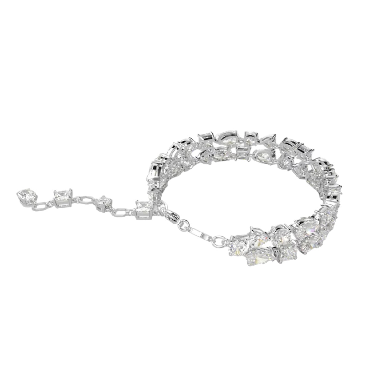 Swarovski Mesmera Two Row Mixed Cuts Bracelet, White and Rhodium plated