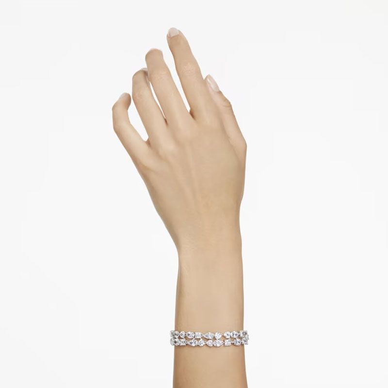 Swarovski Mesmera Two Row Mixed Cuts Bracelet, White and Rhodium plated