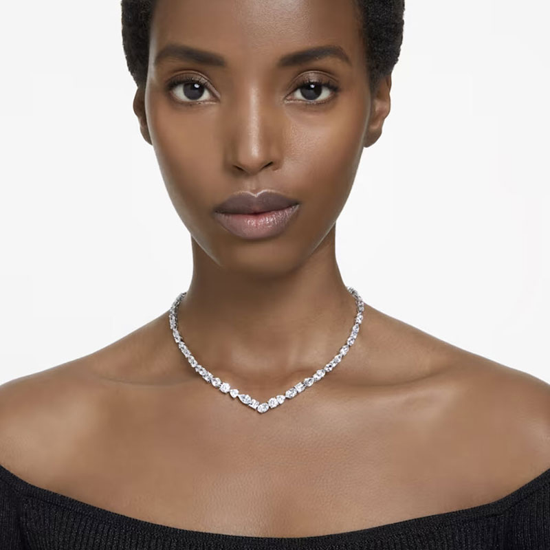 Swarovski Mesmera Mixed Cuts Necklace, White and Rhodium Plated