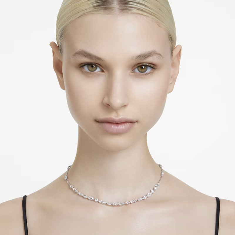 Swarovski Mesmera Scattered Mixed Cuts Necklace, White and Rhodium Plated