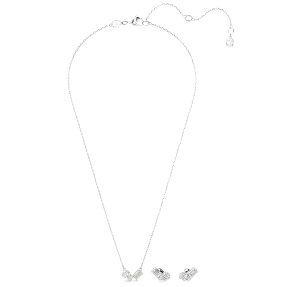 Swarovski Mesmera Mixed Cuts Earrings and Necklace Set, White and Rhodium Plated