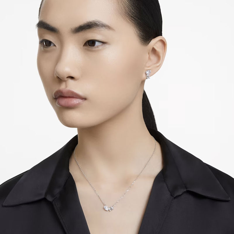 Swarovski Mesmera Mixed Cuts Earrings and Necklace Set, White and Rhodium Plated