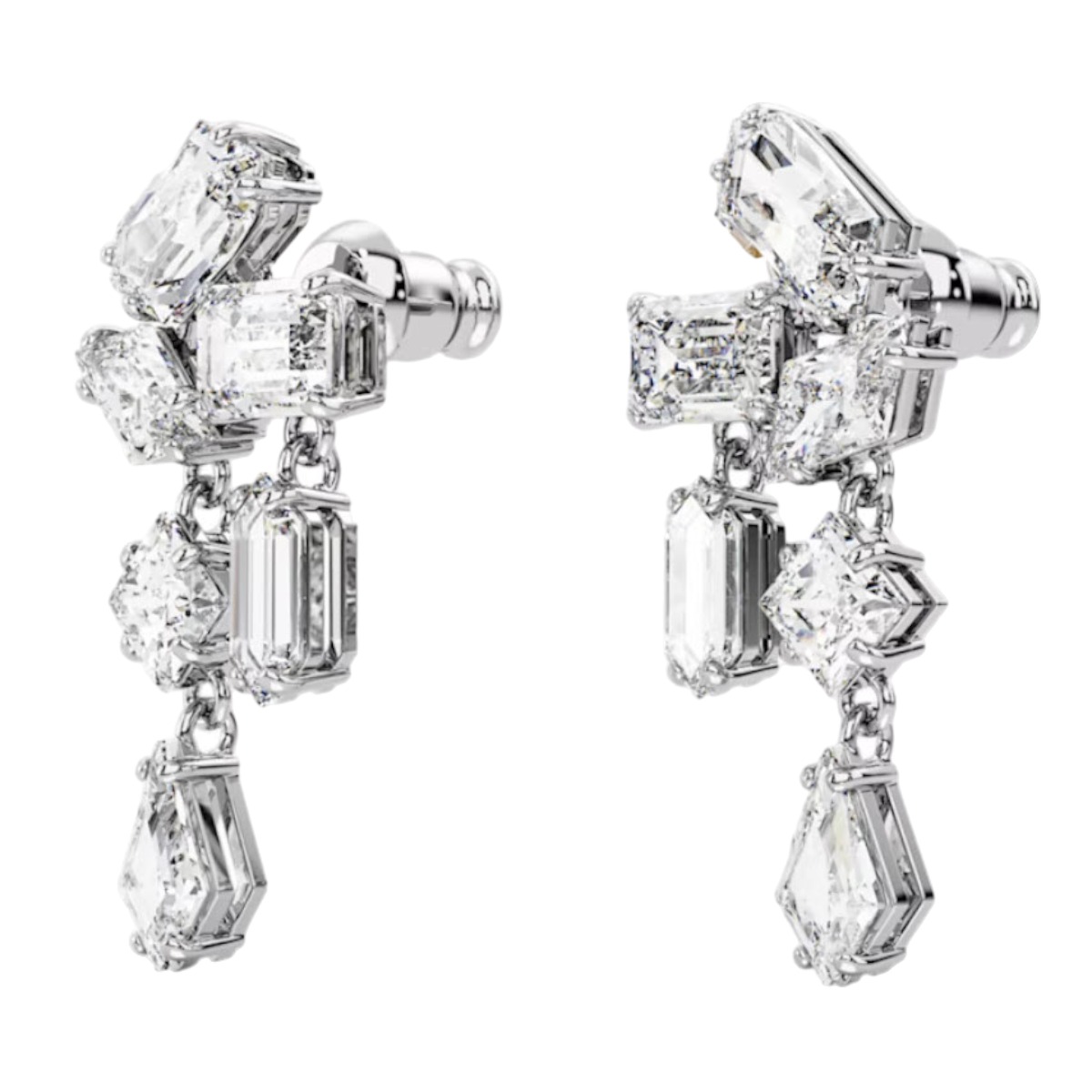 Swarovski Mesmera Mixed Cuts Drop Earrings, White and Rhodium Plated