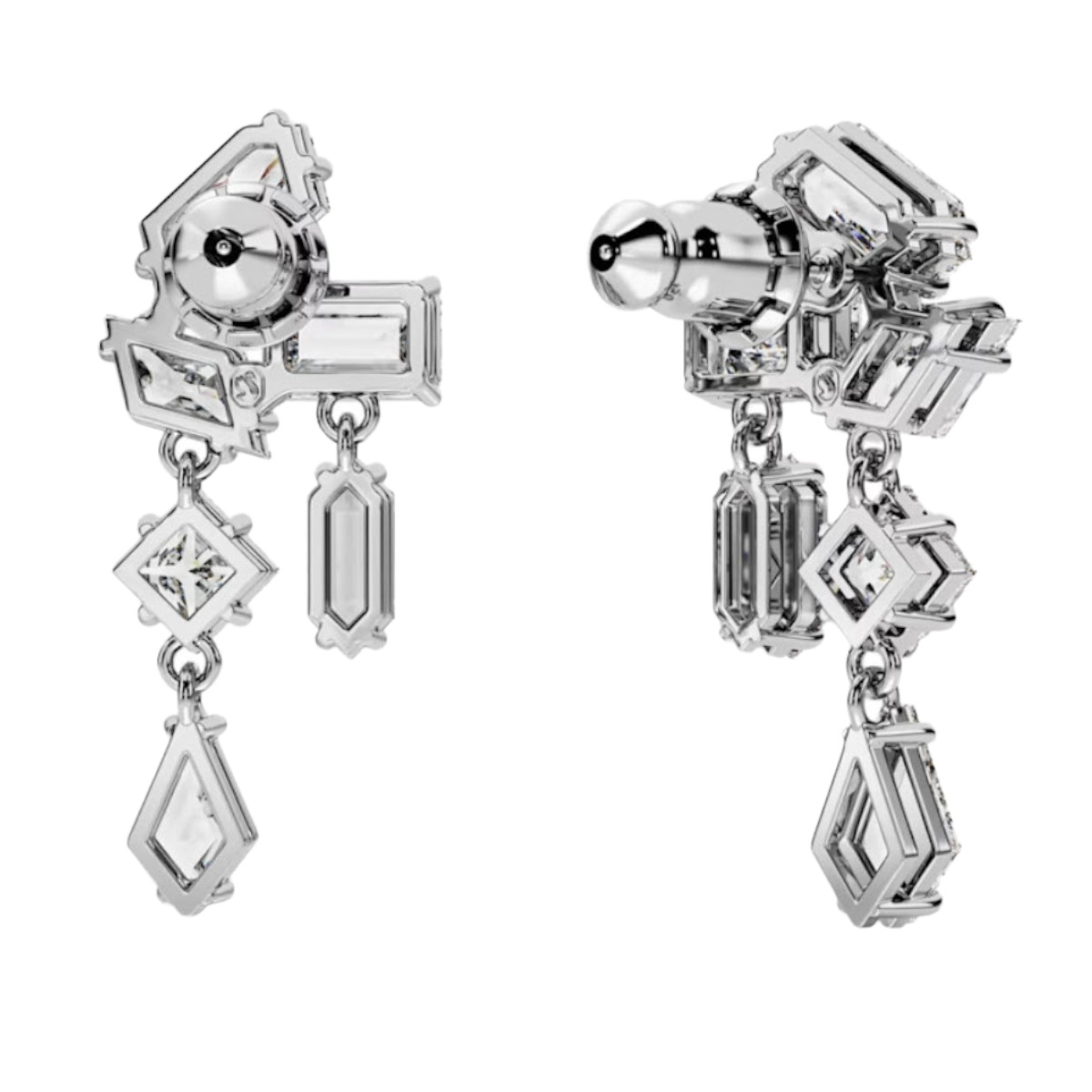 Swarovski Mesmera Mixed Cuts Drop Earrings, White and Rhodium Plated