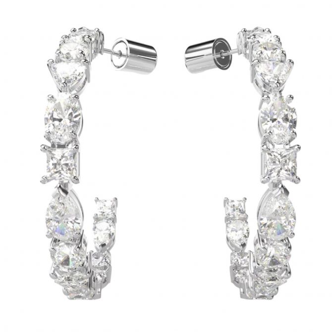 Swarovski Mesmera Mixed Cuts Hoop Earrings, White and Rhodium Plated