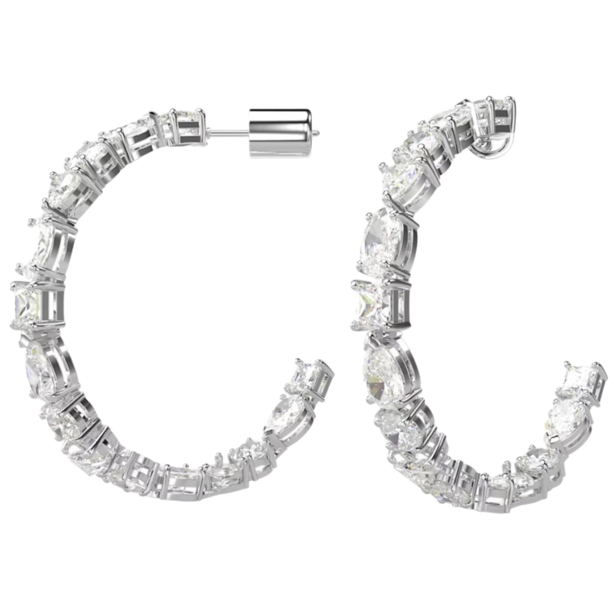 Swarovski Mesmera Mixed Cuts Hoop Earrings, White and Rhodium Plated