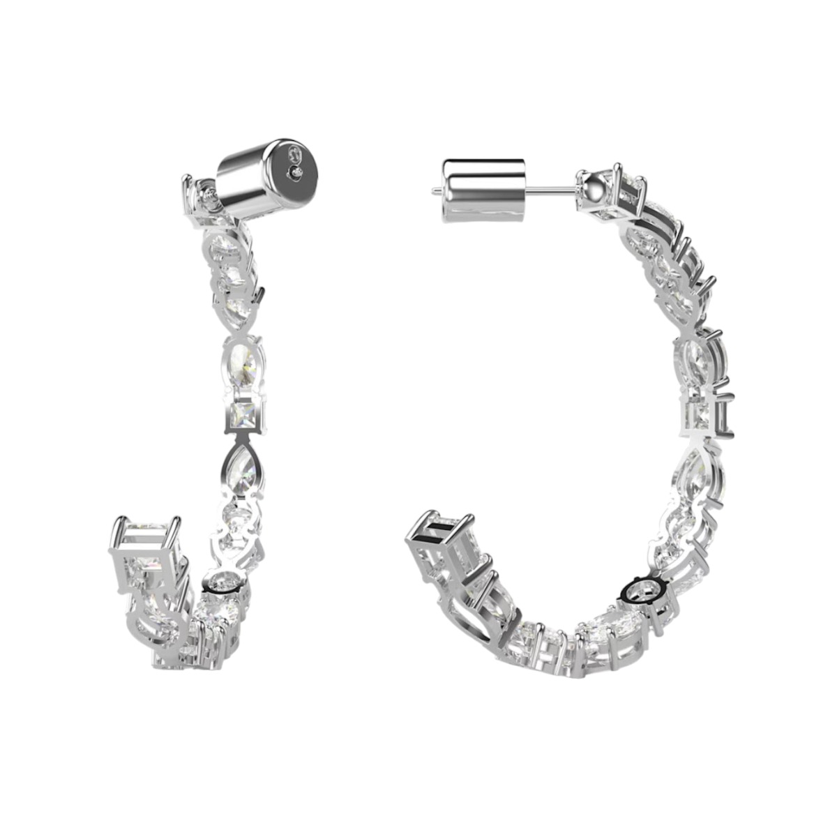 Swarovski Mesmera Mixed Cuts Hoop Earrings, White and Rhodium Plated