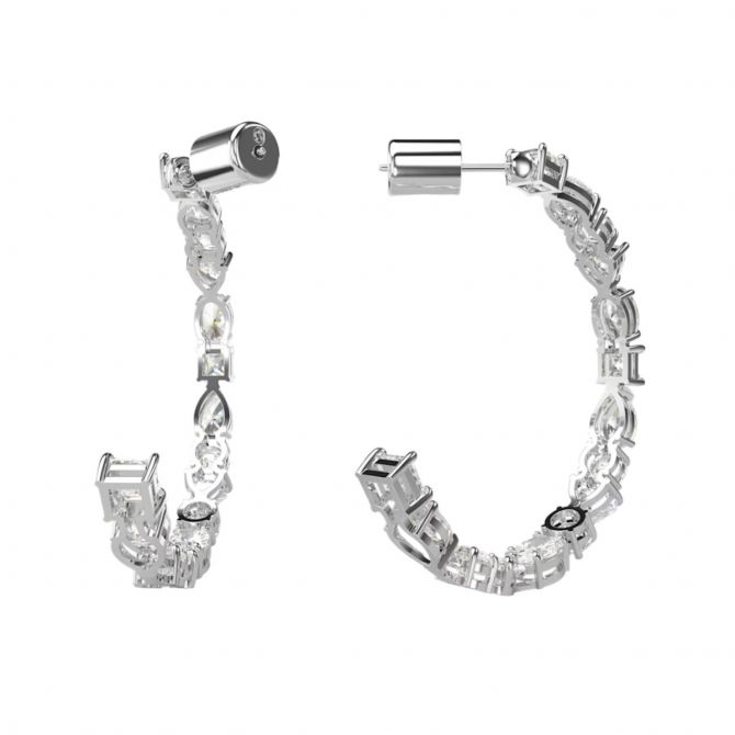 Mesmera hoop earrings, Mixed cuts, White, Rhodium plated