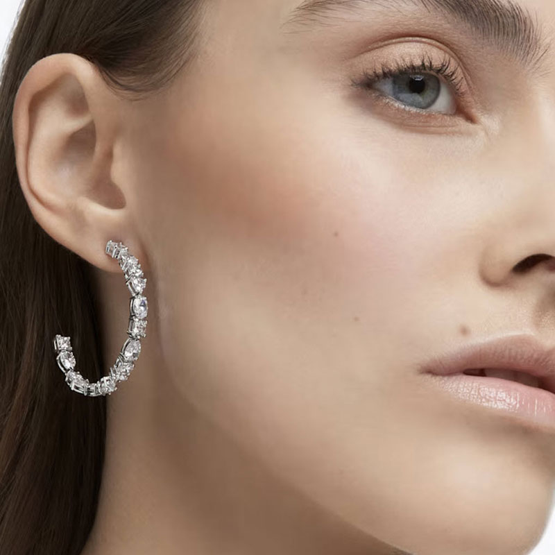 Swarovski Mesmera Mixed Cuts Hoop Earrings, White and Rhodium Plated