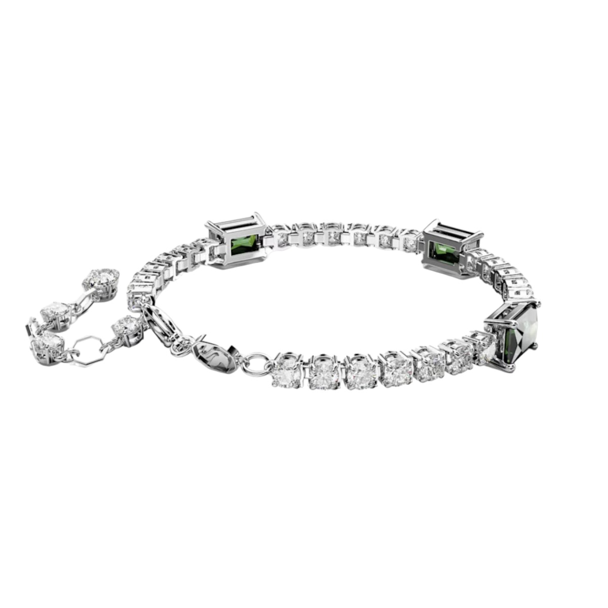 Swarovski Matrix Mixed Cuts Tennis Bracelet, Green and Rhodium Plated