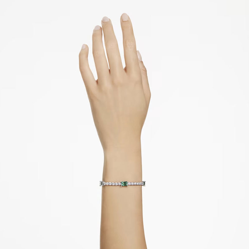 Swarovski Matrix Mixed Cuts Tennis Bracelet, Green and Rhodium Plated