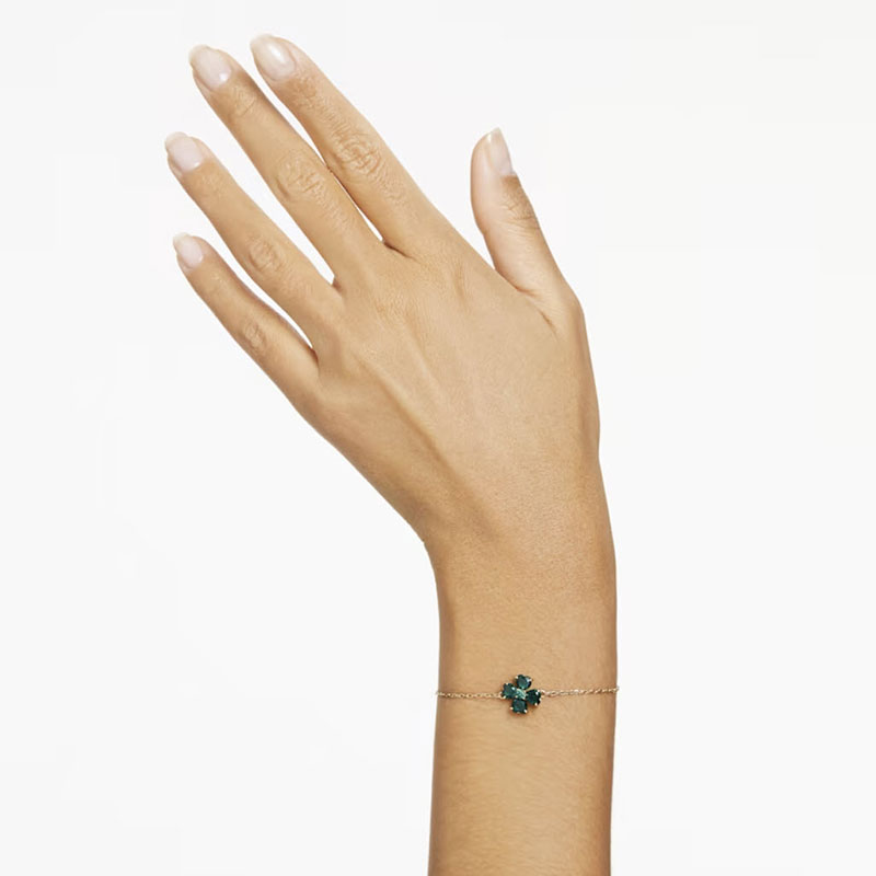 Swarovski Idyllia Mixed Cuts Clover Bracelet, Green and Gold Tone Plated
