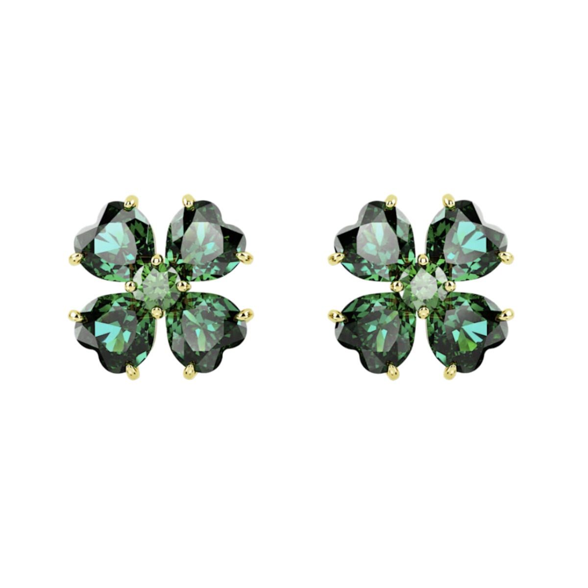 Swarovski Idyllia Clover Stud Earrings, Green and Gold Tone