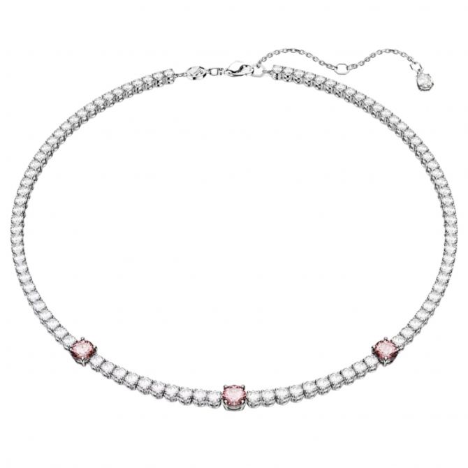 Swarovski Matrix Mixed Cuts Tennis Necklace, Pink and Rhodium Plated Swarovski Matrix Mixed Cuts Tennis Necklace, Pink and Rhodium Plated