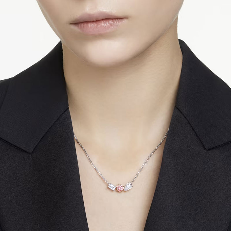Swarovski Mesmera Mixed Cuts Pendant Necklace, Pink and Rhodium Plated