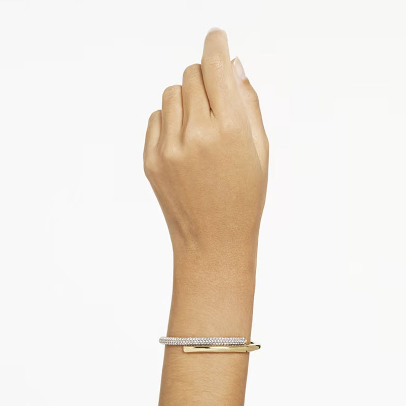 Swarovski Dextera Magnetic Closure White and Gold Tone Plated Bangle, Medium