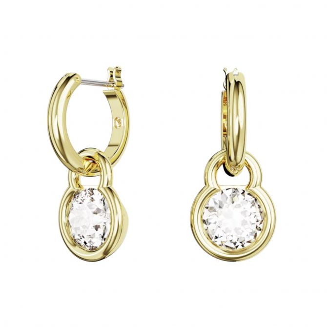 Swarovski Dextera Round Cut Drop Earrings, White and Gold Tone Plated