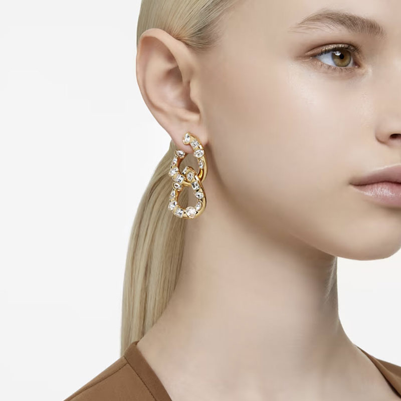 Swarovski Dextera Mixed Cuts Interlocking Loop Hoop Earrings, White and Gold Tone Plated