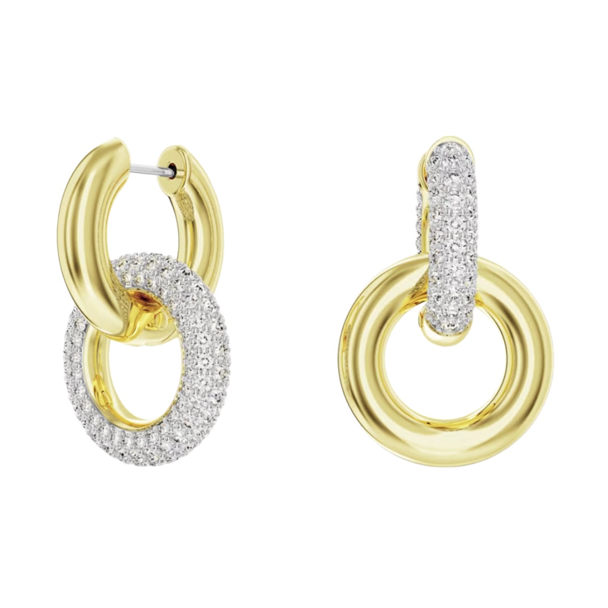 Swarovski Dextera Asymmetric Interlocking Loop Hoop Earrings, White and Gold Tone Plated