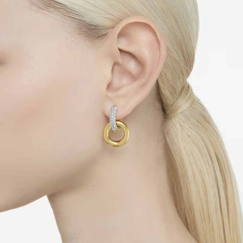 Swarovski Dextera Asymmetric Interlocking Loop Hoop Earrings, White and Gold Tone Plated