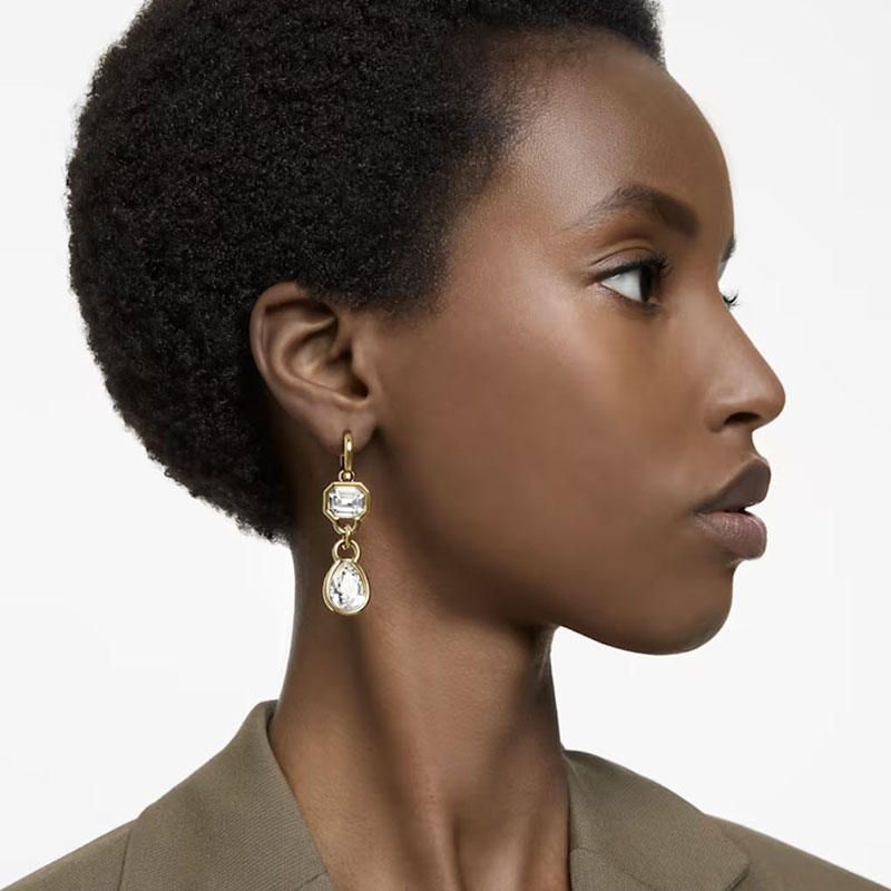 Swarovski Dextera Mixed Cuts Drop Earrings, White and Gold Tone Plated