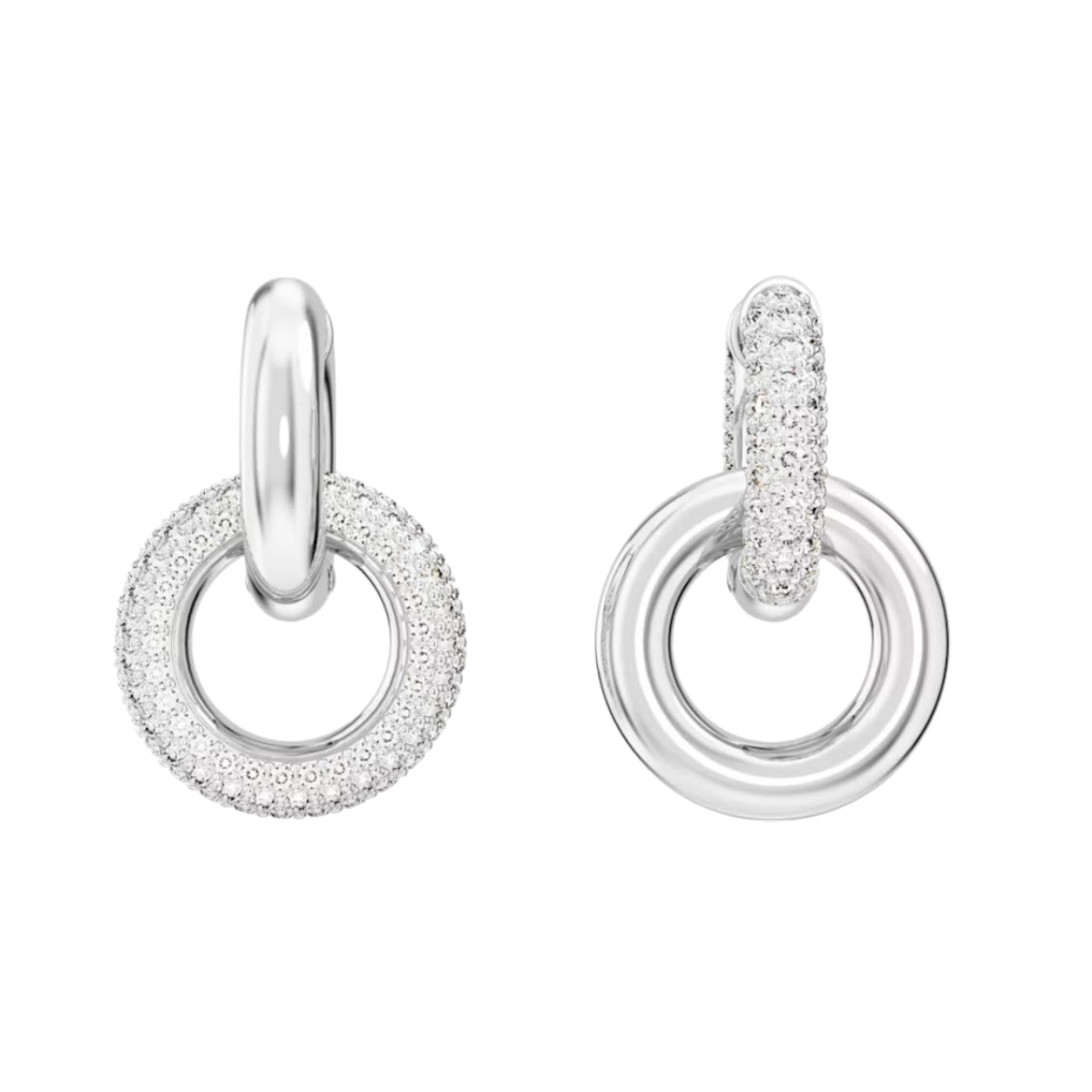Swarovski Dextera Asymmetric Interlocking Loop Hoop Earrings, White and Rhodium Plated