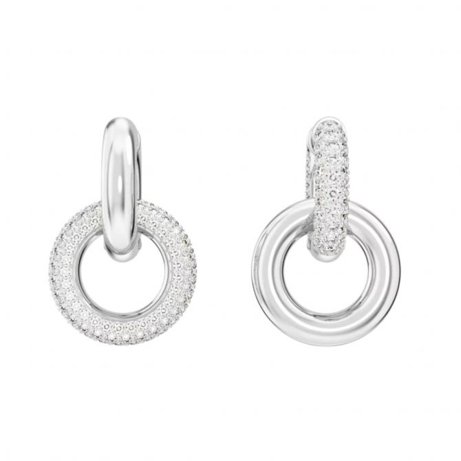 Swarovski Dextera Asymmetric Interlocking Loop Hoop Earrings, White and Rhodium Plated