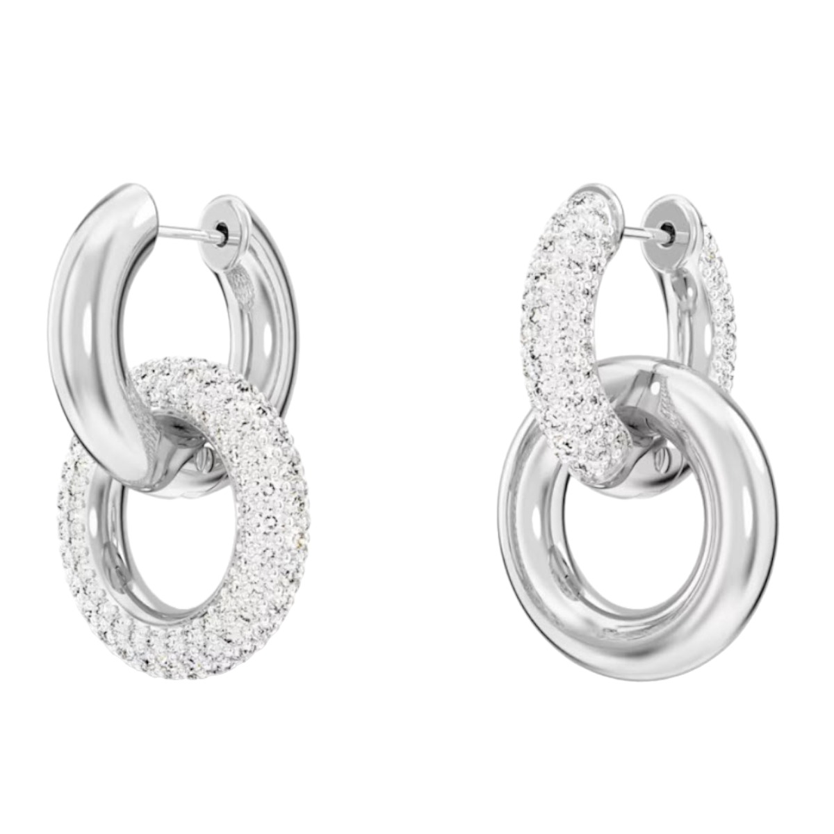 Swarovski Dextera Asymmetric Interlocking Loop Hoop Earrings, White and Rhodium Plated