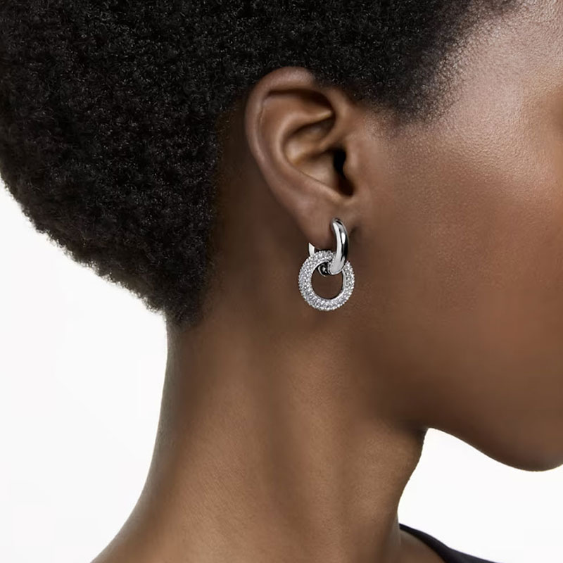 Swarovski Dextera Asymmetric Interlocking Loop Hoop Earrings, White and Rhodium Plated