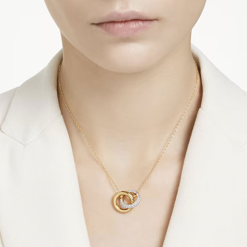 Swarovski Dextera Interlocking Loop Pendant, White and Gold Tone Plated