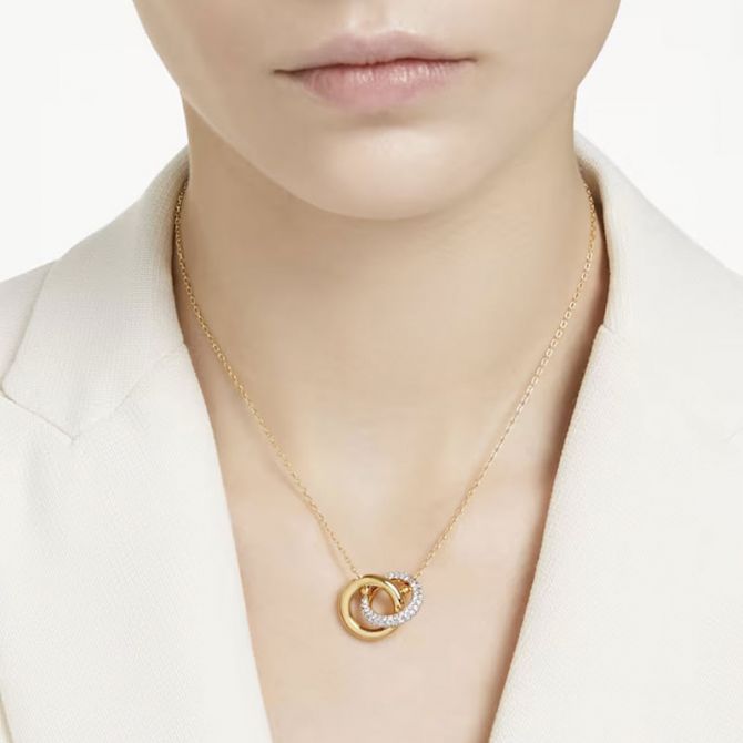 Swarovski Dextera Interlocking Loop Pendant, White and Gold Tone