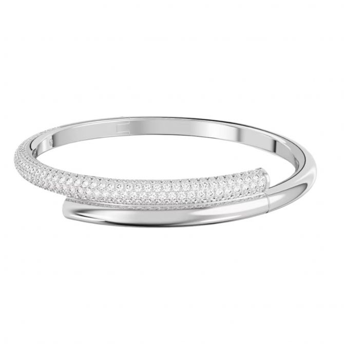 Swarovski Dextera Magnetic Closure White and Rhodium Plated Bangle, Large