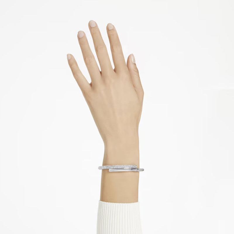 Swarovski Dextera Magnetic Closure White and Rhodium Plated Bangle, Large