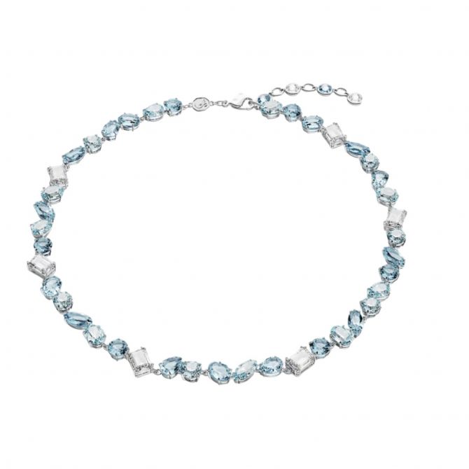 Swarovski Gema Mixed Cuts Necklace, Blue and Rhodium Plated