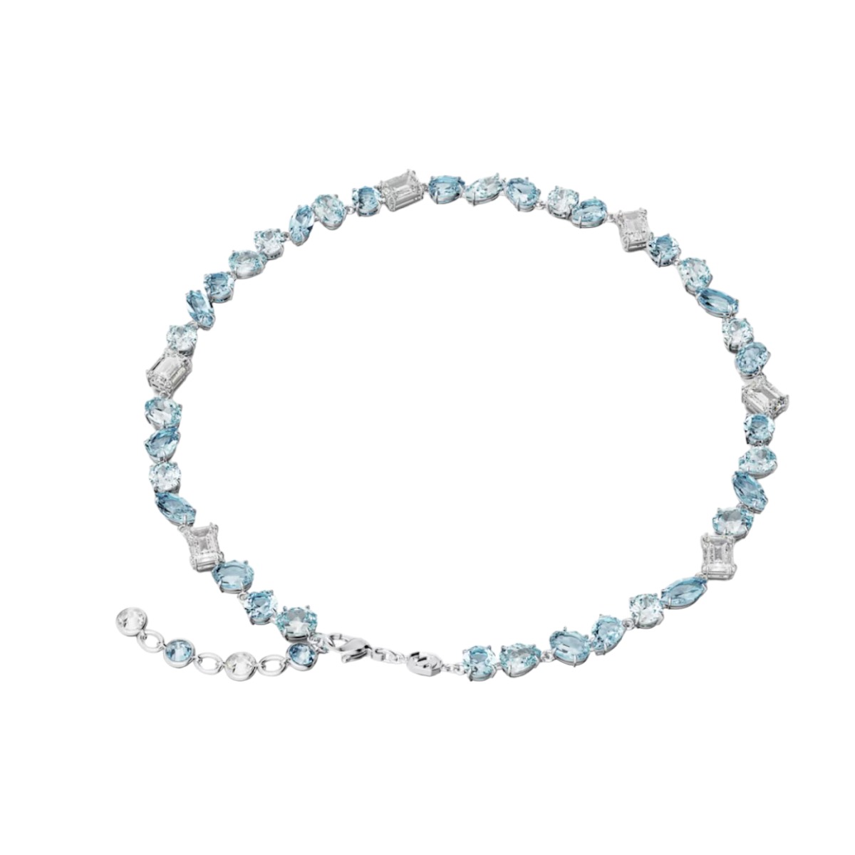 Swarovski Gema Mixed Cuts Necklace, Blue and Rhodium Plated