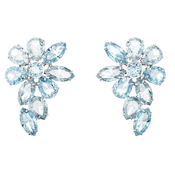 Swarovski Gema Mixed Cuts Flower Drop Earrings, Blue and Rhodium Plated