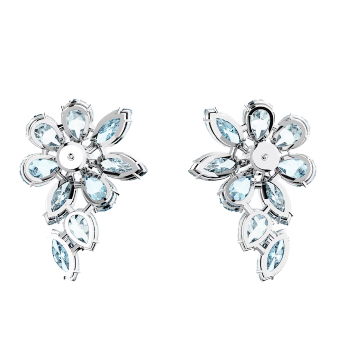 Swarovski Gema Mixed Cuts Flower Drop Earrings, Blue and Rhodium Plated