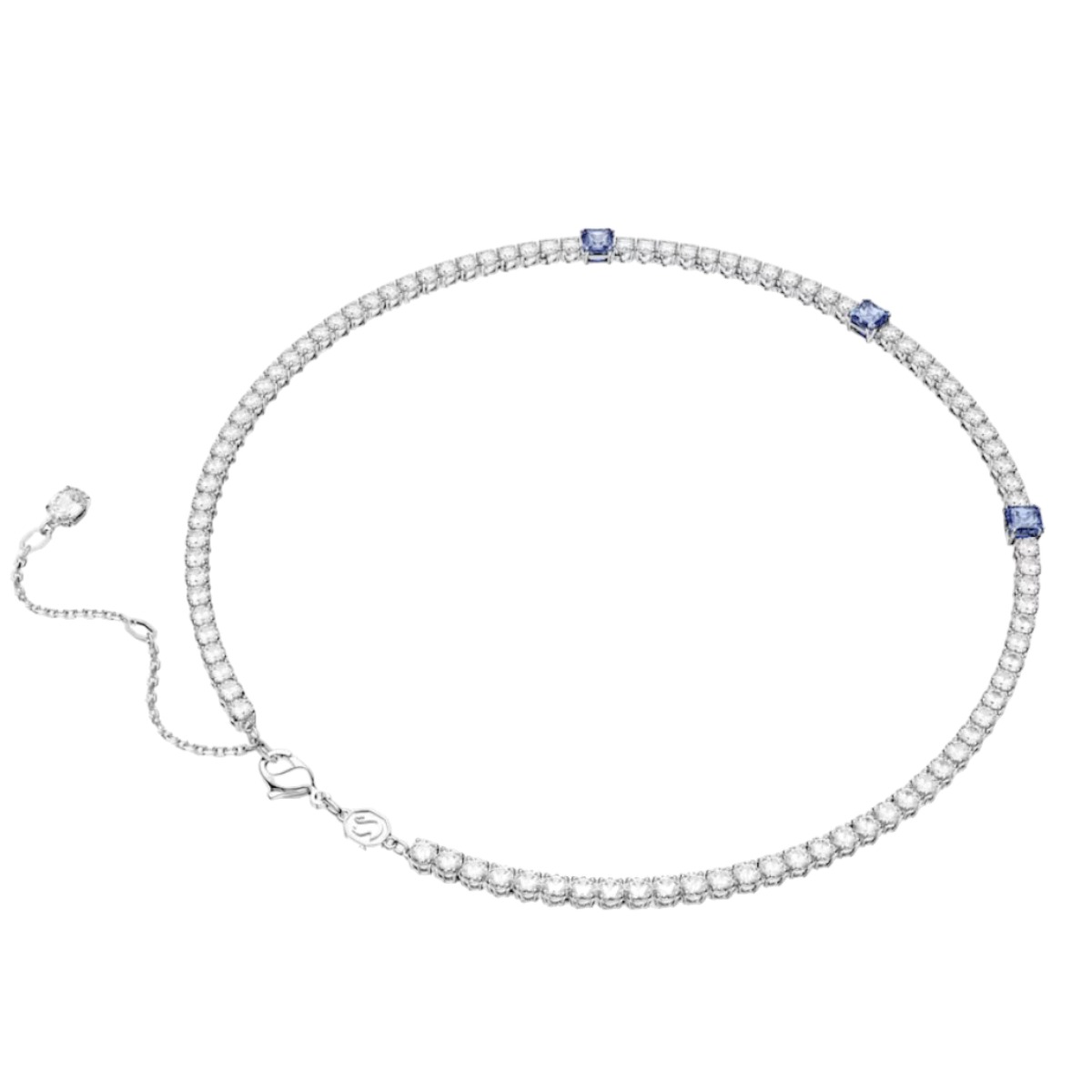 Swarovski Matrix Mixed Cuts Tennis Necklace, Blue and Rhodium Plated
