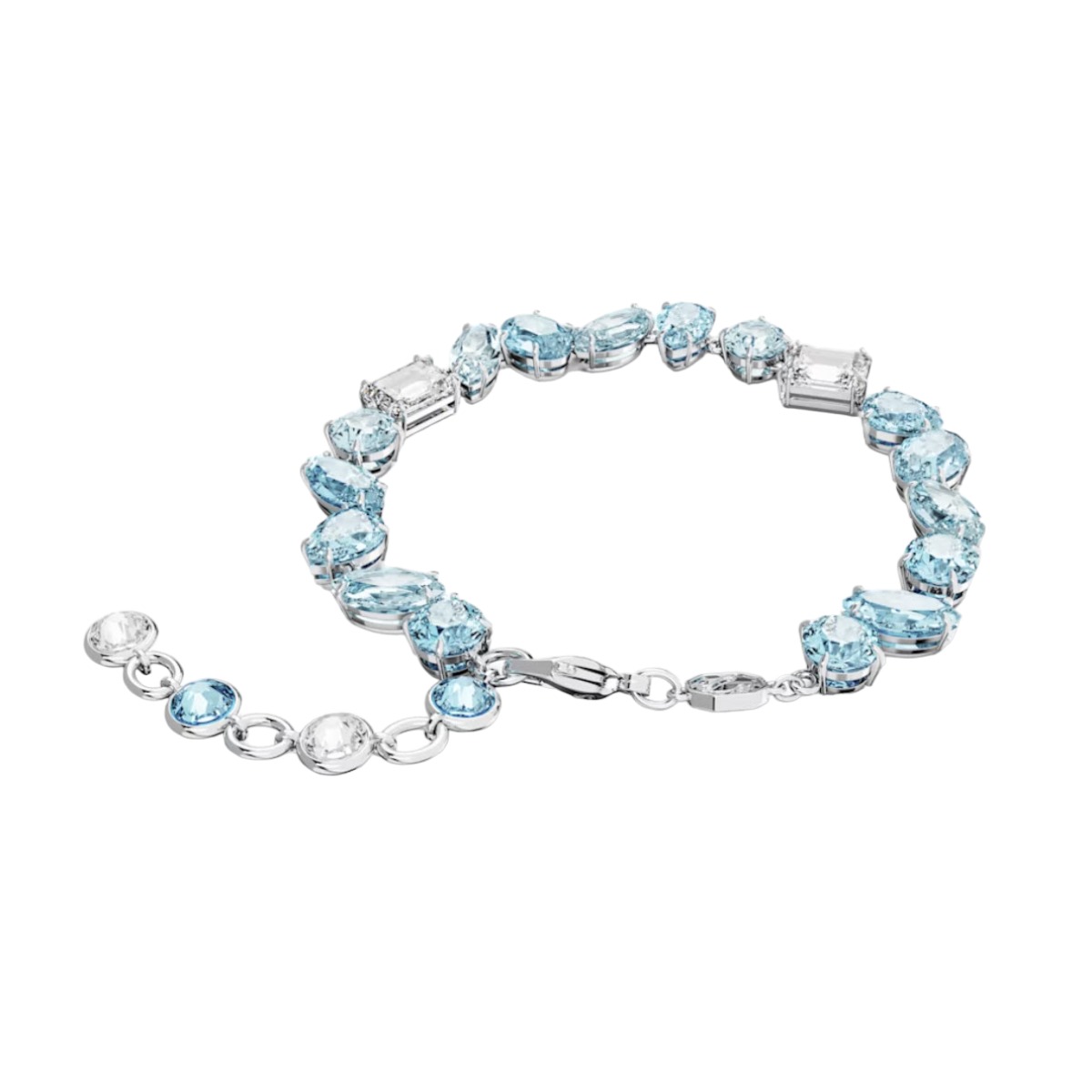 Swarovski Gema Mixed Cuts Bracelet, Blue and Rhodium Plated