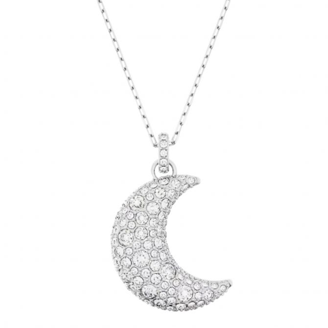 Swarovski Luna Moon Pendant Necklace, White and Rhodium Plated