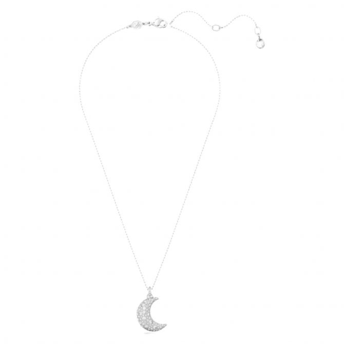 Swarovski Luna Moon Pendant Necklace, White and Rhodium