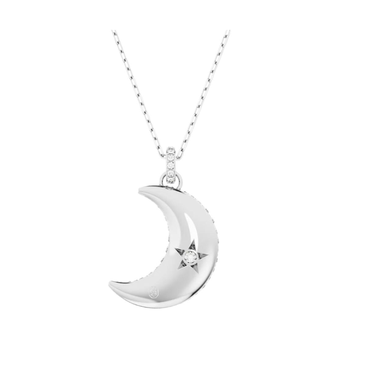 Swarovski Luna Moon Pendant Necklace, White and Rhodium Plated