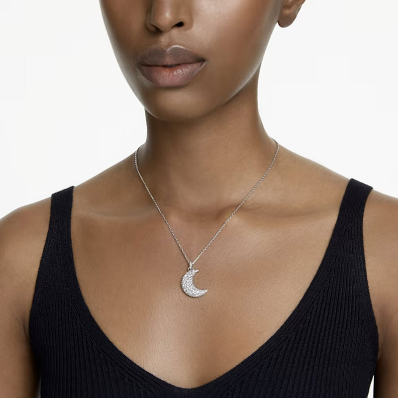 Swarovski Luna Moon Pendant Necklace, White and Rhodium Plated